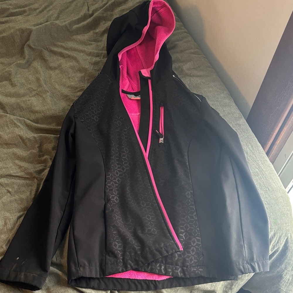 Free Country Black and Pink Hooded Raincoat